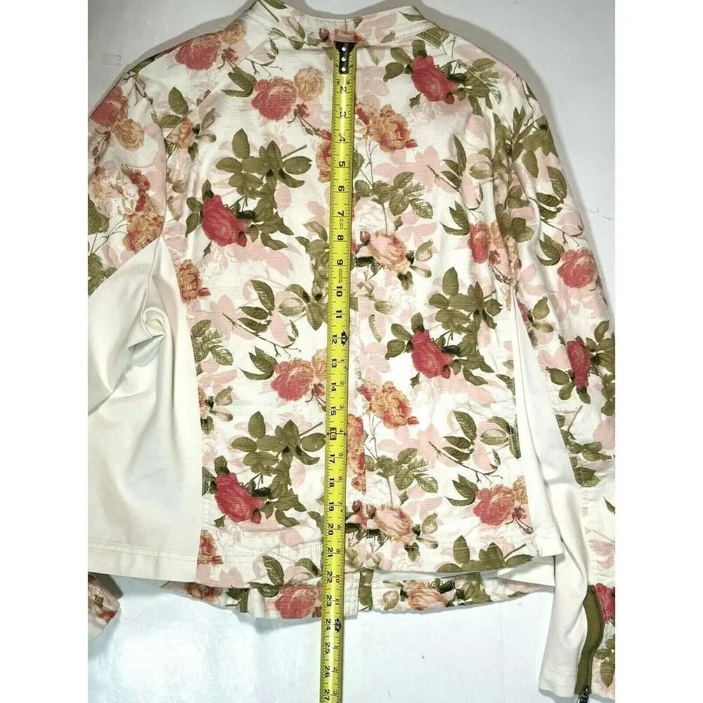 Lane Bryant Plus Size 20 Floral Moto Jacket Full Zip Pockets Ivory‎ Green